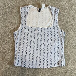 H&M‎ Divided Blue Floral Striped Square Neck Tank Top Crop Sleeveless Women's M